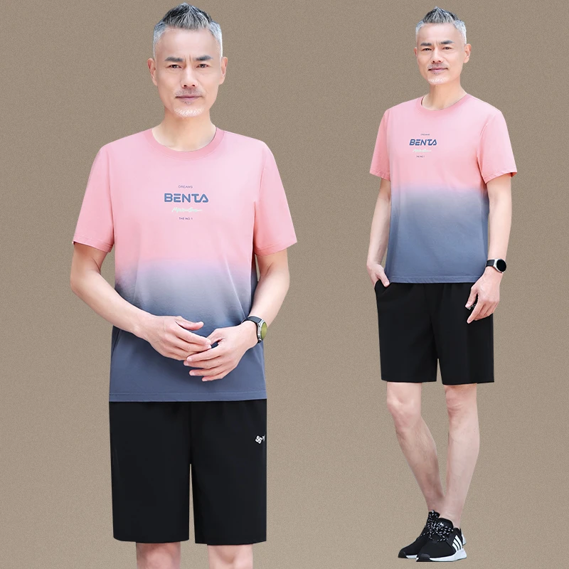 中老年夏季男士套装冰丝速干中年爸爸装休闲运动爷爷男装短袖短裤