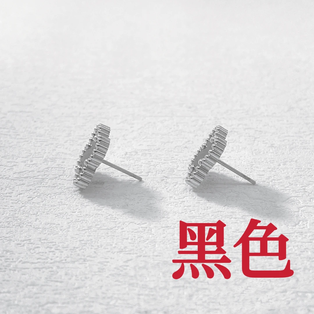 钛钢耳饰 木木（AQ1351）预售   黑色四叶草耳钉耳饰