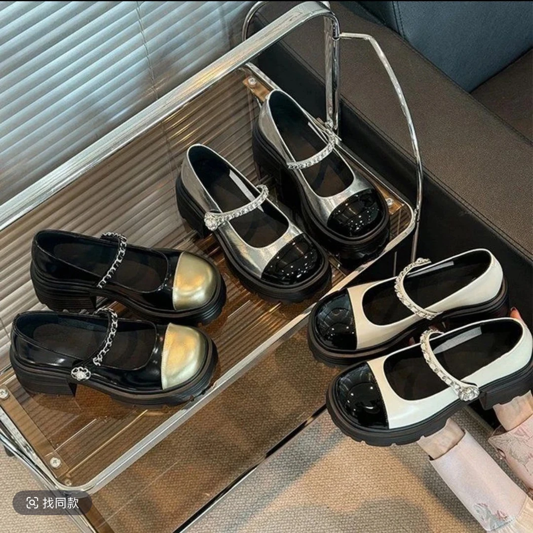 蕊风厚底增高玛丽珍鞋女夏季2025新款时尚小香风百搭圆头粗跟凉鞋