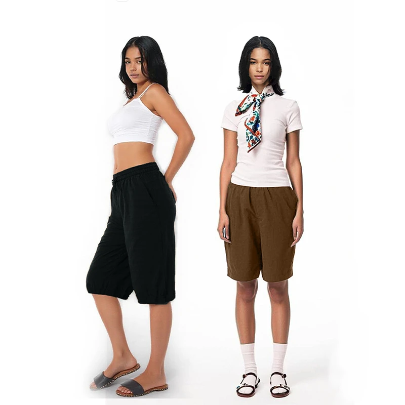 DuS.T 宽松运动休闲抽绳五分裤2025新款夏季纯棉时尚百搭潮牌女裤