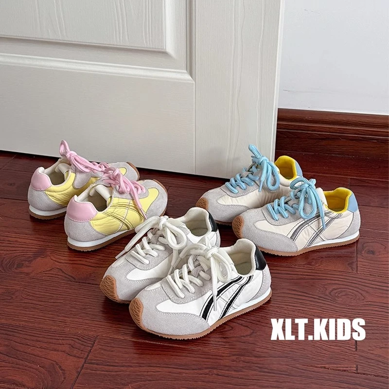女童鞋子德训鞋2025春秋新款马卡龙色儿童运动鞋复古男童阿甘鞋潮