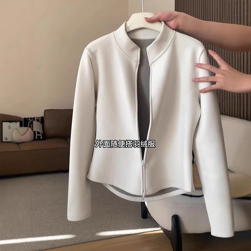 德绒加厚立领长袖卫衣外套女2025秋冬新款保暖双拉链开衫内搭上衣
