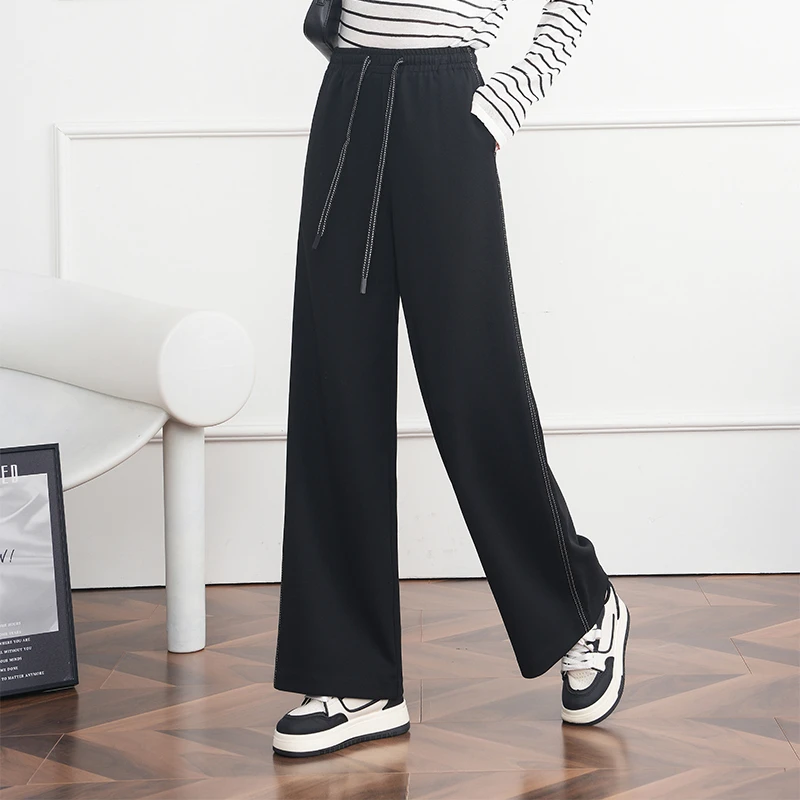 百搭卫裤女2025年春季新款松紧腰休闲裤小个子宽松垂感直筒裤5807