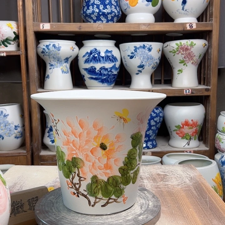 陶斗笠哑光白牡丹陶瓷