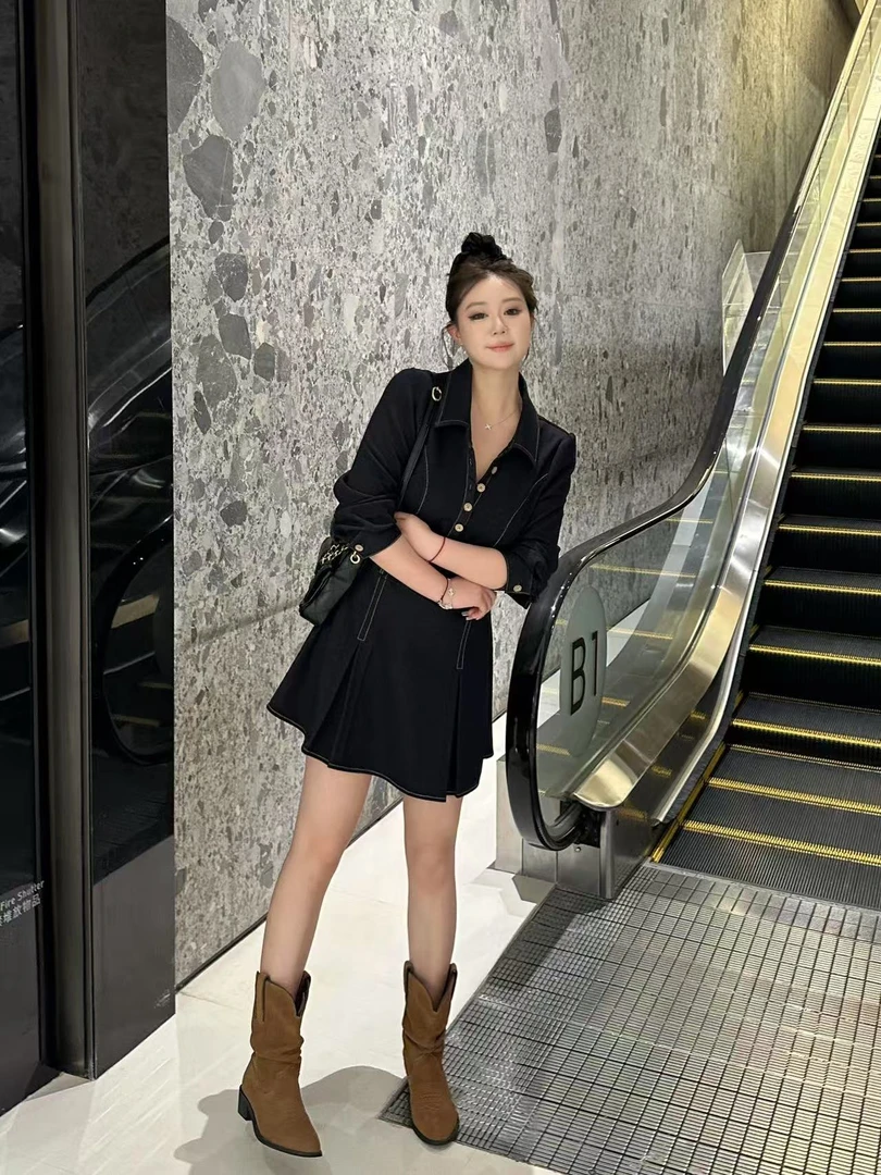 琪琪怪怪大码女装【私藏系列】原色时尚收腰显瘦秋季连衣裙D17557QQ