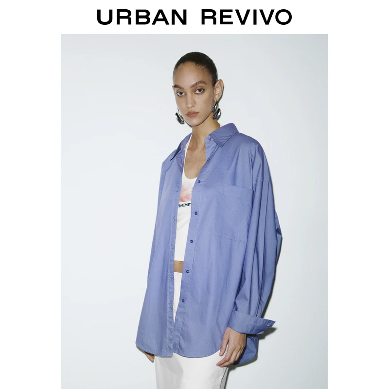 UR2025夏季新款女简约休闲棉质超宽松长袖开襟衬衫UWJ250020
