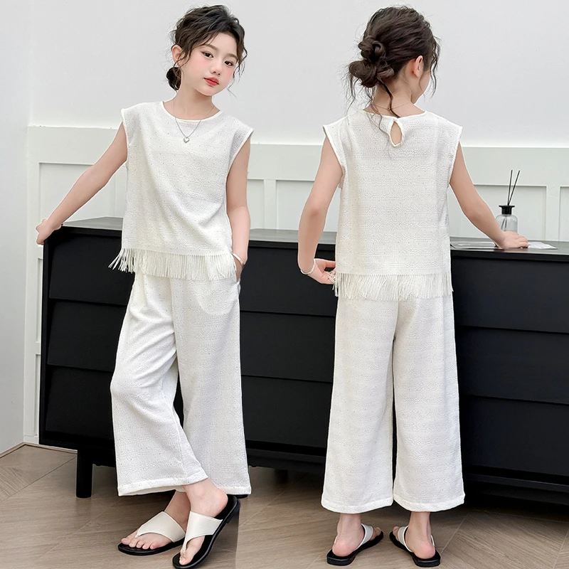 女童夏装套装2025新款洋气儿童休闲无袖衣服夏季女孩名媛风两件套