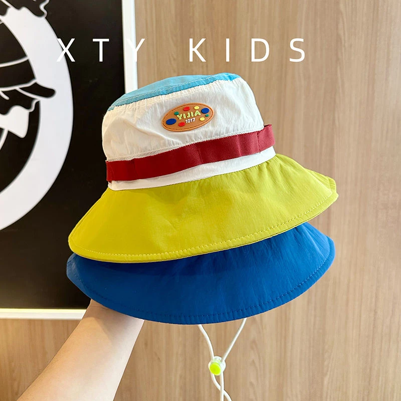 韩版儿童遮阳帽子夏季薄款速干防晒太阳帽时尚拼色男女宝宝渔夫帽