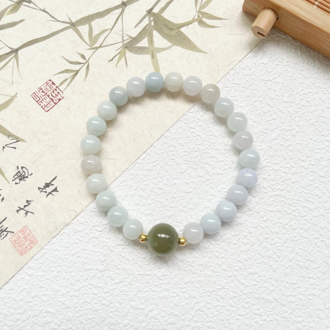 【温柔月光】A货 翡翠白月光卡8+手串 多样性发其一