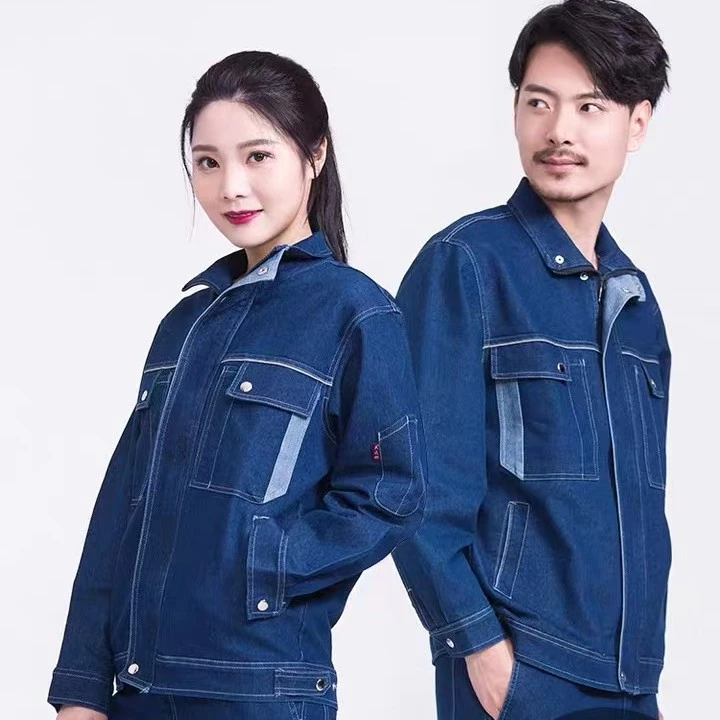 牛仔弹力工作服套装男劳保纯棉耐磨电焊防烫工装电工焊工服定制