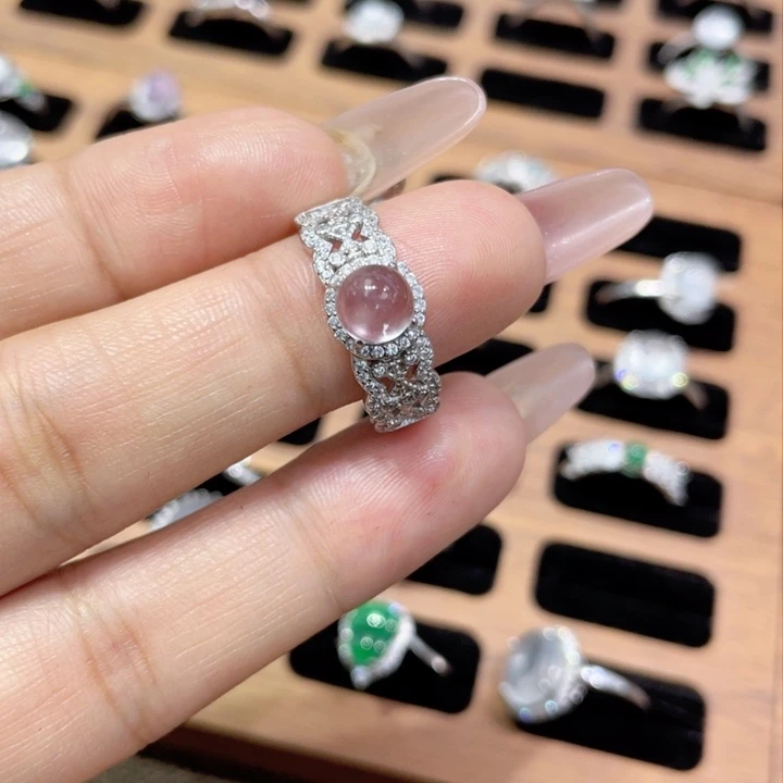 石英质玉戒指银S925镶嵌