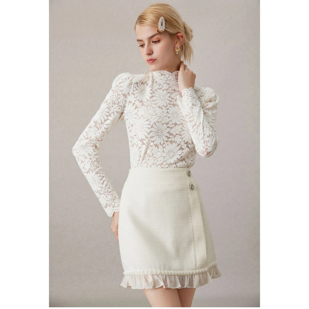 COCO BECCI【奶芙打底】精致立体花卉蕾丝气质优雅上衣CFHHD114026