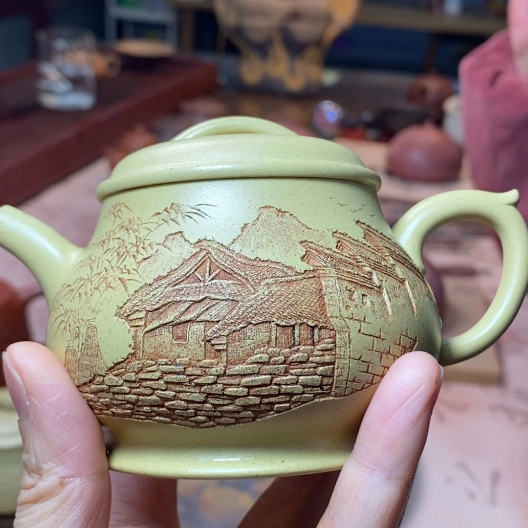 一***小紫砂茶壶本绿颂金，江南水乡