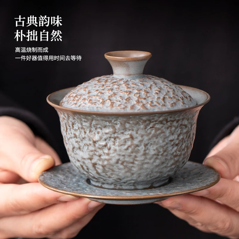 陶福气2025新款高档三才盖碗茶杯家用 大号不烫手茶碗带盖沏茶碗
