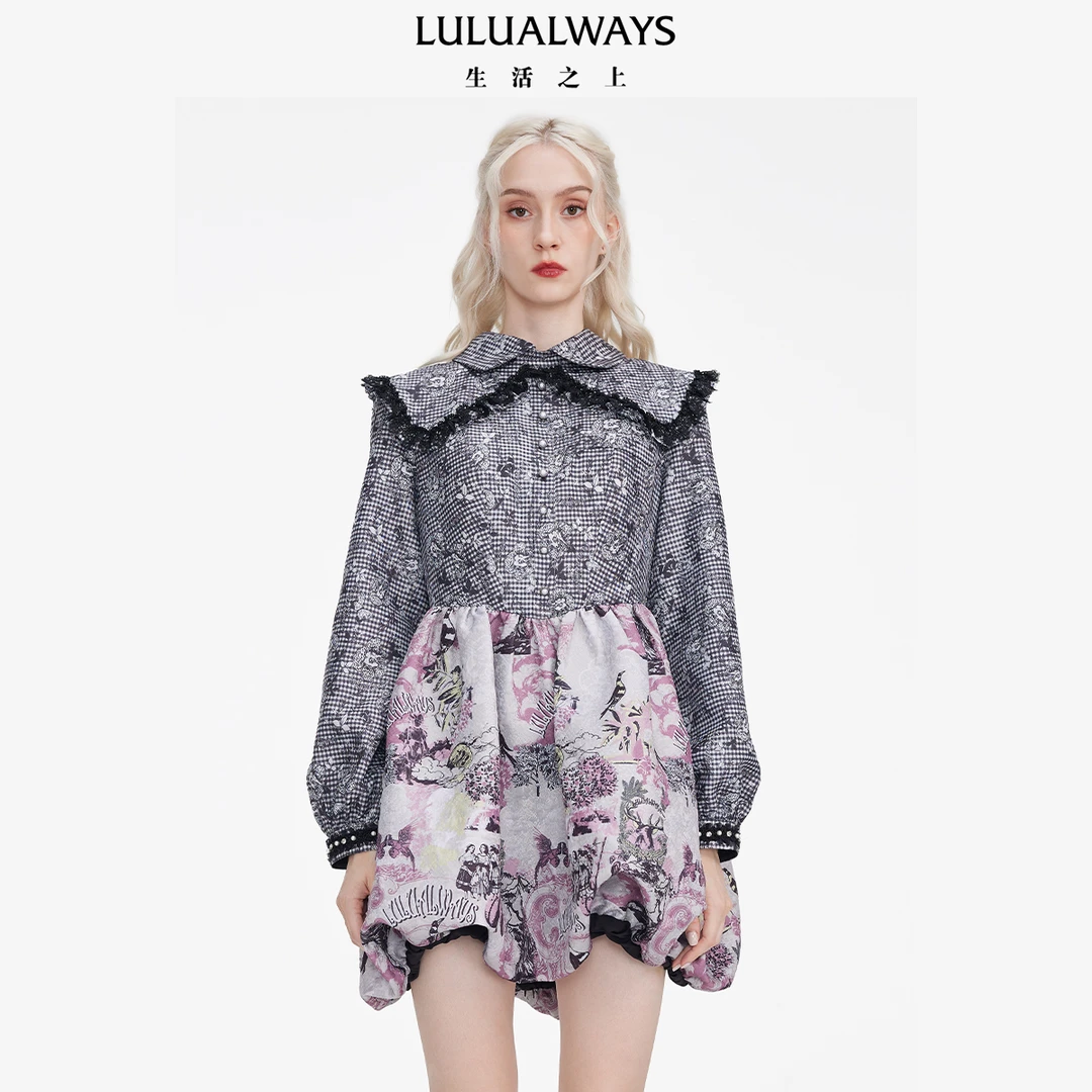 【媛媛女王专享】LULUALWAYS撞色花卉印花连衣裙
