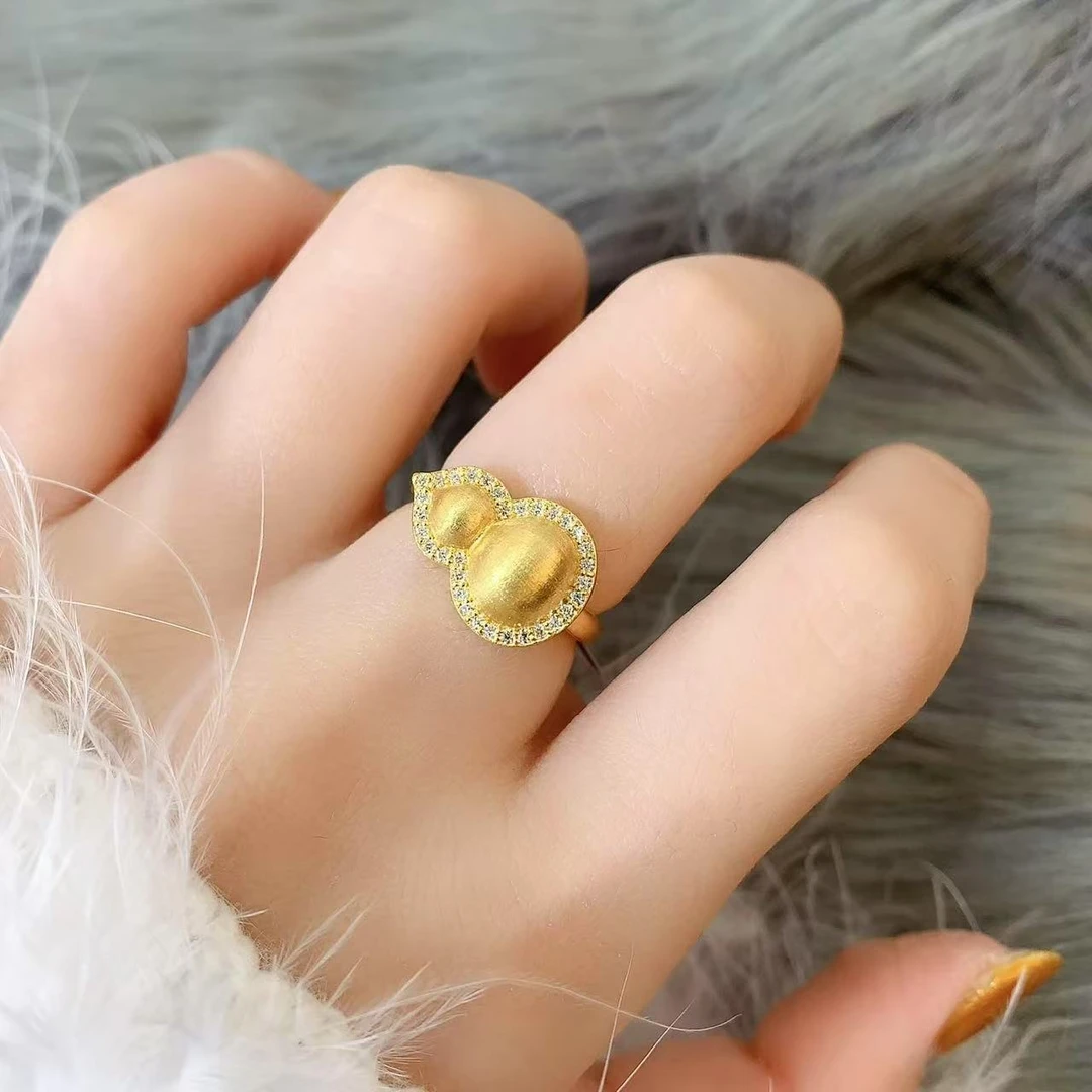 【伟新源】足金999 古法工艺 镶嵌葫芦活口戒6.32克（附加280）