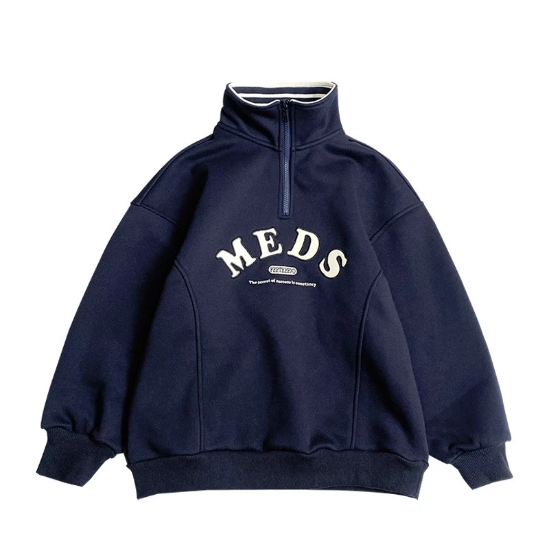 Y7293男童加绒卫衣拉链立领上衣洋气儿童一体绒外套