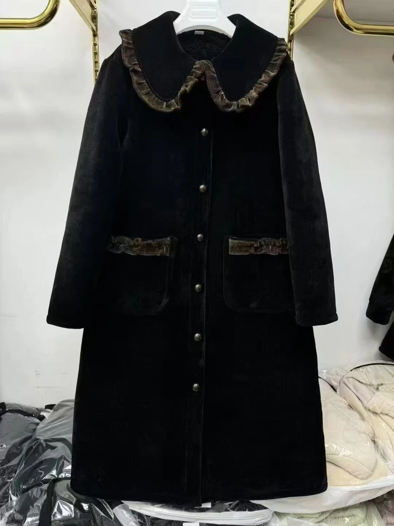 冬季娃娃领长袍三层加厚加绒韩版雪尼尔可外穿家居服2024新款