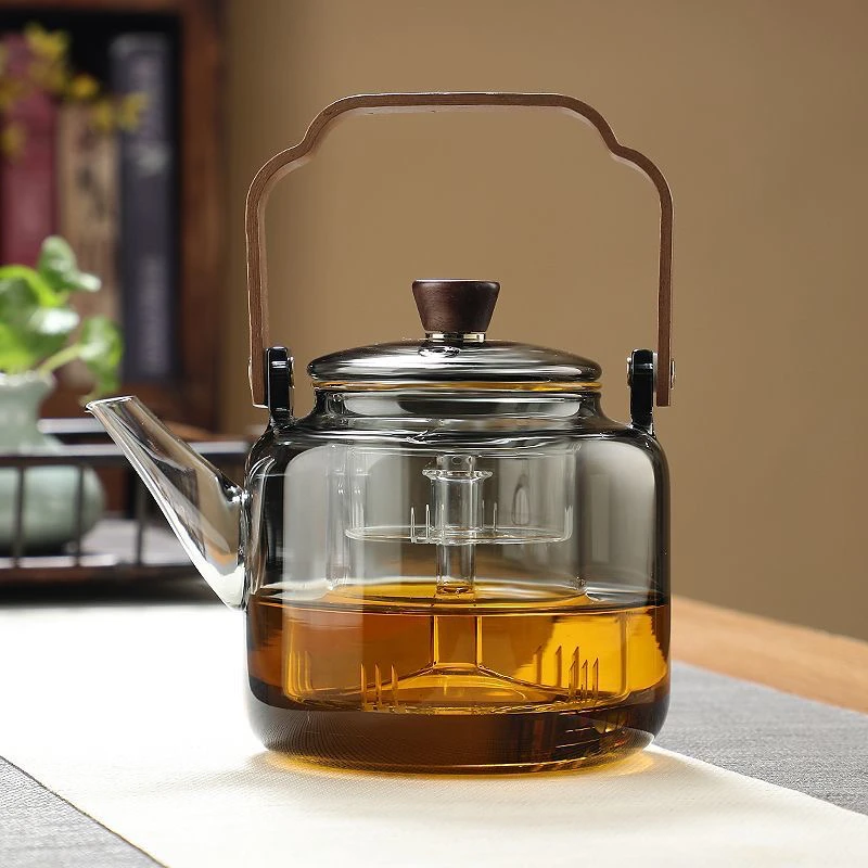 烟灰提梁壶四代一体蒸煮双胆茶壶一壶两用耐高温茶壶煮茶器泡茶壶
