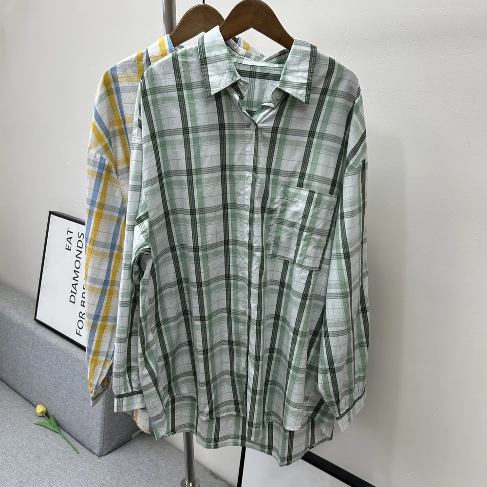 工厂特价 全棉薄款格子棉质格纹衬衫女长袖衬衣