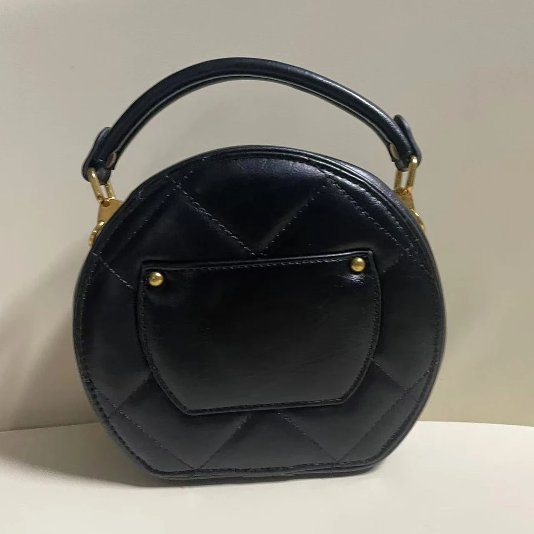 新款打造真皮女士包链腋下包0230黑色圆饼