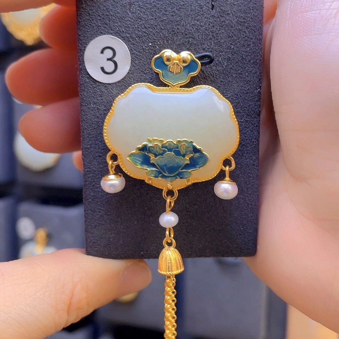 和田玉颈饰银S925镀金镶嵌