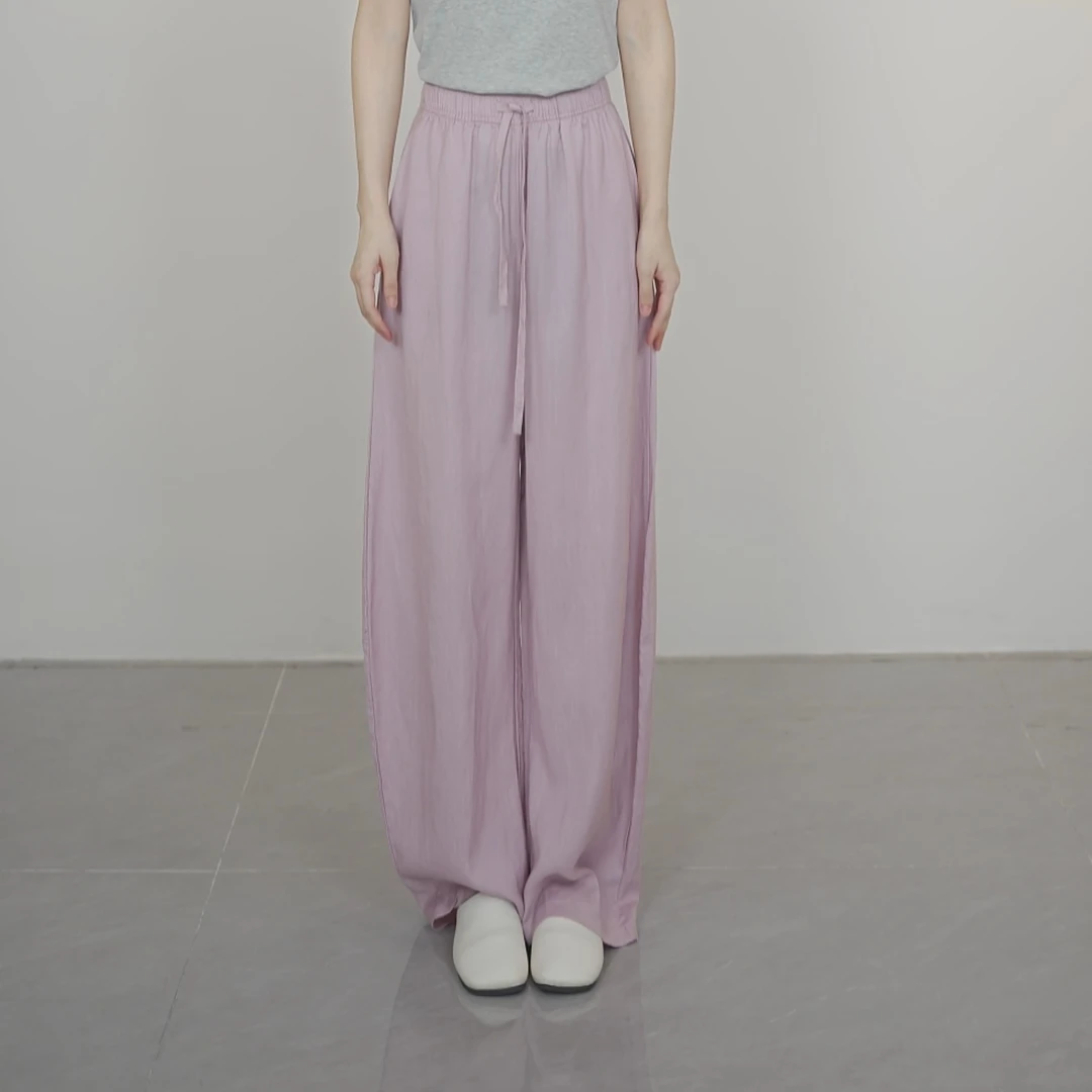 小禾【粉酷】莱赛尔亚麻时尚高级松弛感简约百搭休闲夏季阔腿弯刀裤