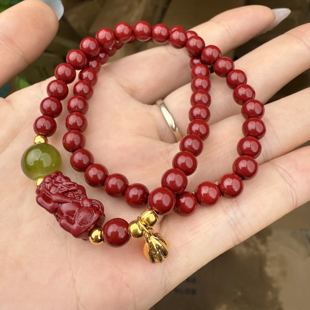 含辰砂工艺品S0891 平安珠貔貅双圈手串 无礼盒