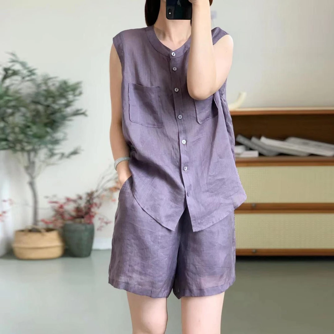 时尚背心纯色马甲新款高级套装女2025夏天高级减龄气质上衣短裤两