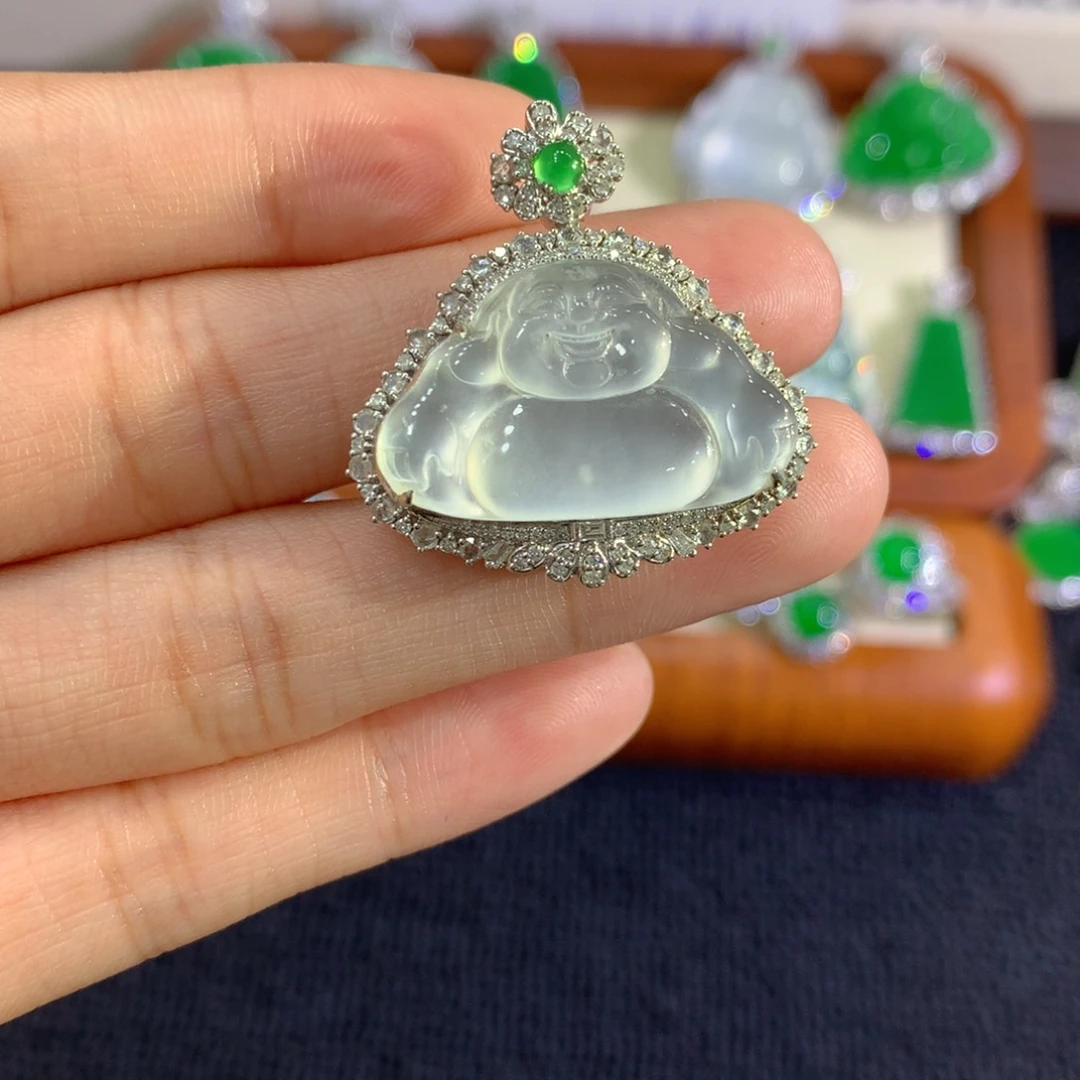 翡翠18K金镶嵌吊坠(不含链)佛公
