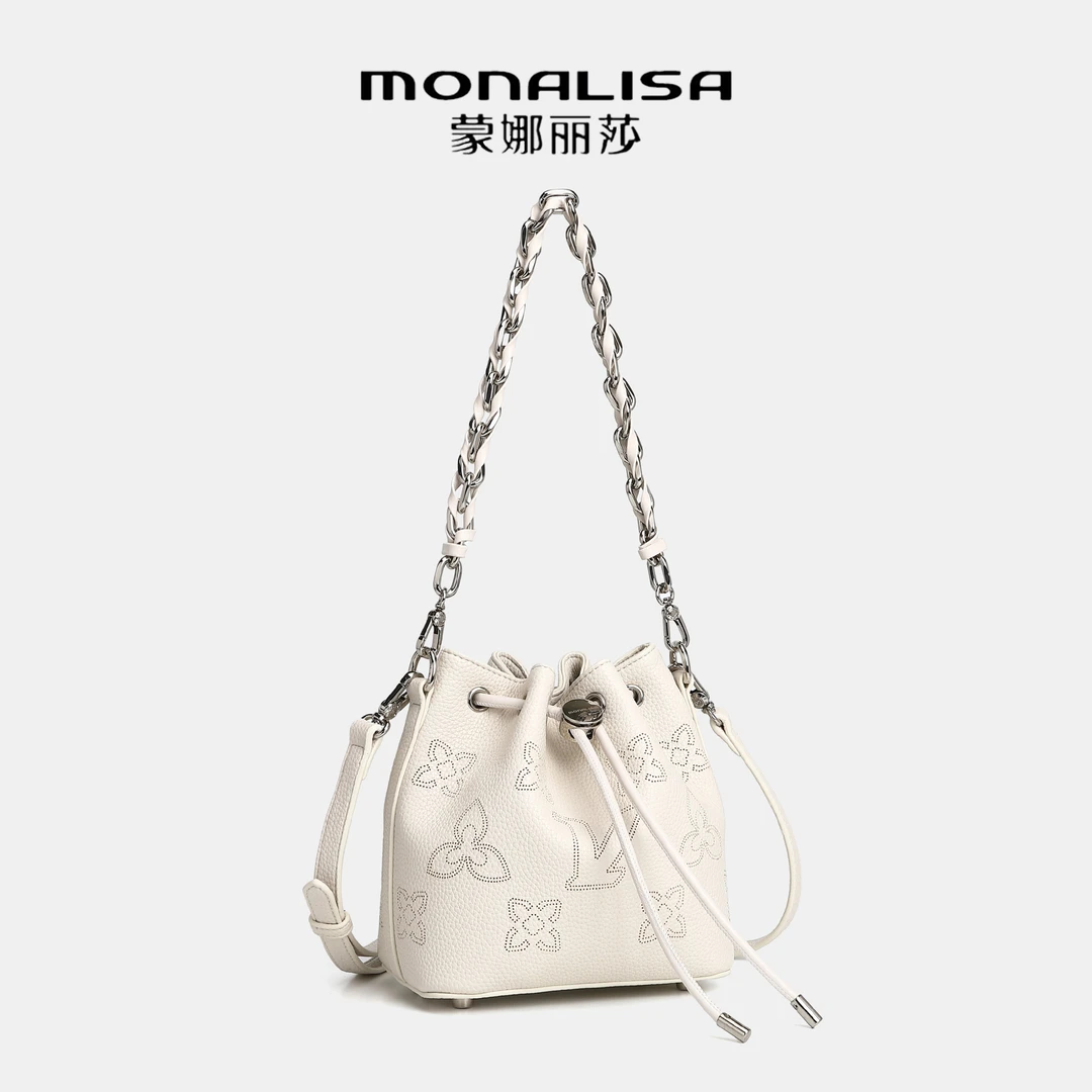 MONALISA/蒙娜丽莎春夏镂空设计真皮牛皮水桶包24091