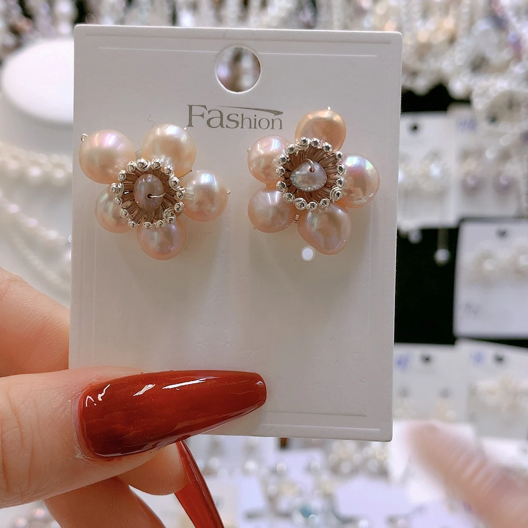 银S925镶嵌耳饰淡水珍珠