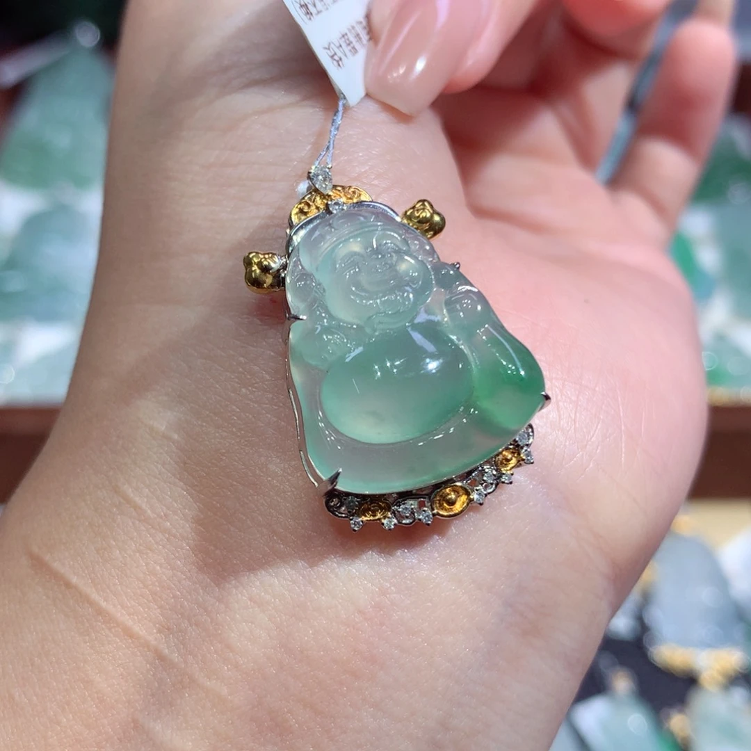 吊坠(不含链)18K金镶嵌翡翠