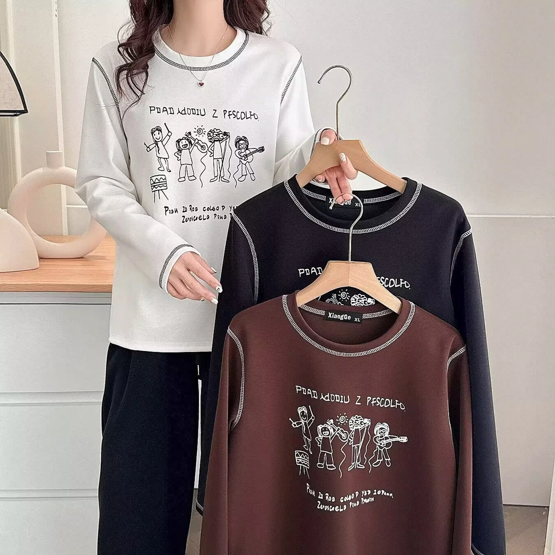 春季女装新款大码胖MM拼接休闲宽松时尚上衣圆领长袖百搭套头T恤