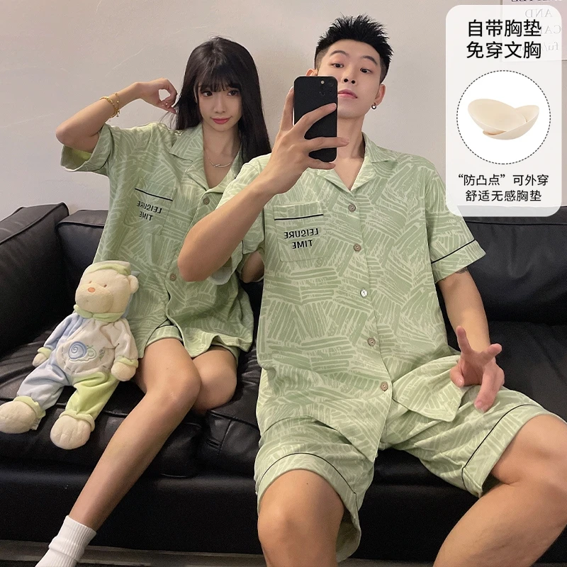 2025夏季新款情侣睡衣宽松开衫短裤短袖可外穿高颜值家居服套装