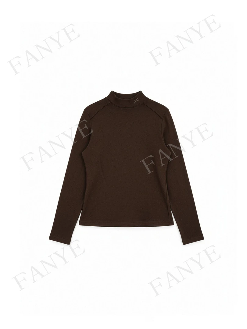 FANYE 2026早春新款极简领口刺绣字母三色磨毛长袖打底25502