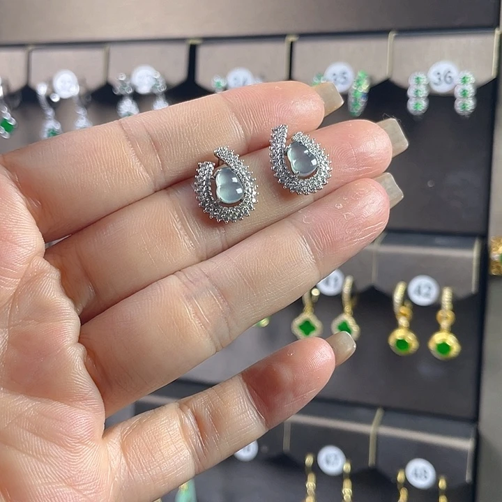 翡翠银S925镶嵌耳饰翡翠