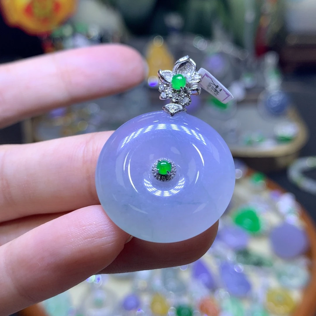 翡翠18K金镶嵌颈饰翡翠吊坠项链