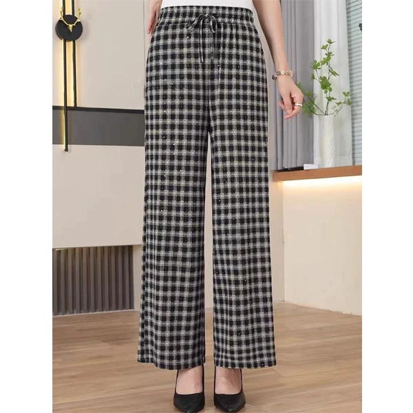 夏女裤子薄款设计亮片九分裤黑白格今年流行爆款敏一休闲时尚百搭
