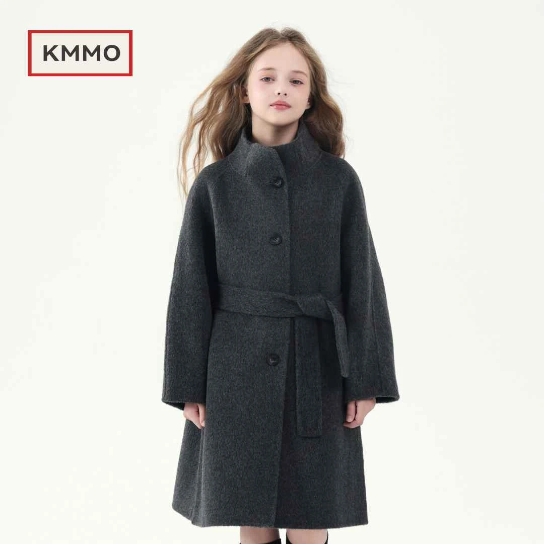 KMMO儿童大衣2025新款冬季女童羊毛呢子外套中长款加绒加厚童装