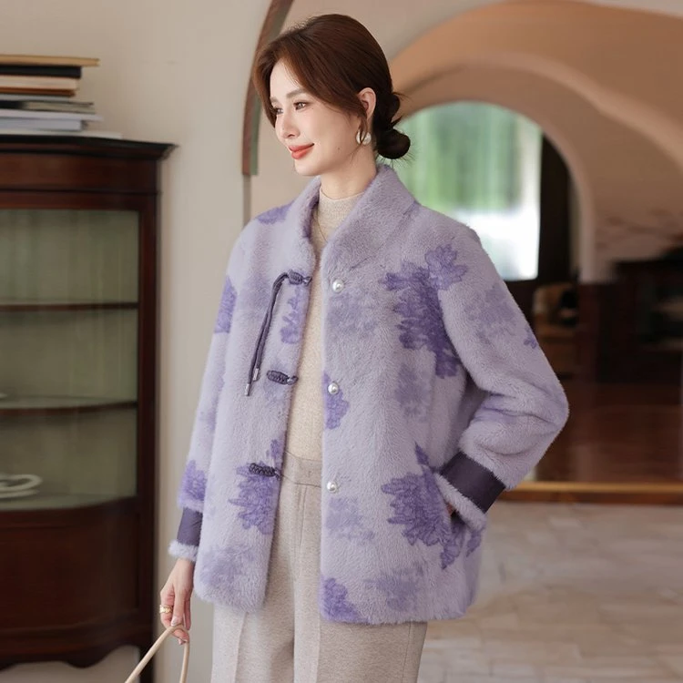 中老年妈妈装秋冬皮毛一体水貂绒外套新中式加厚上衣时尚