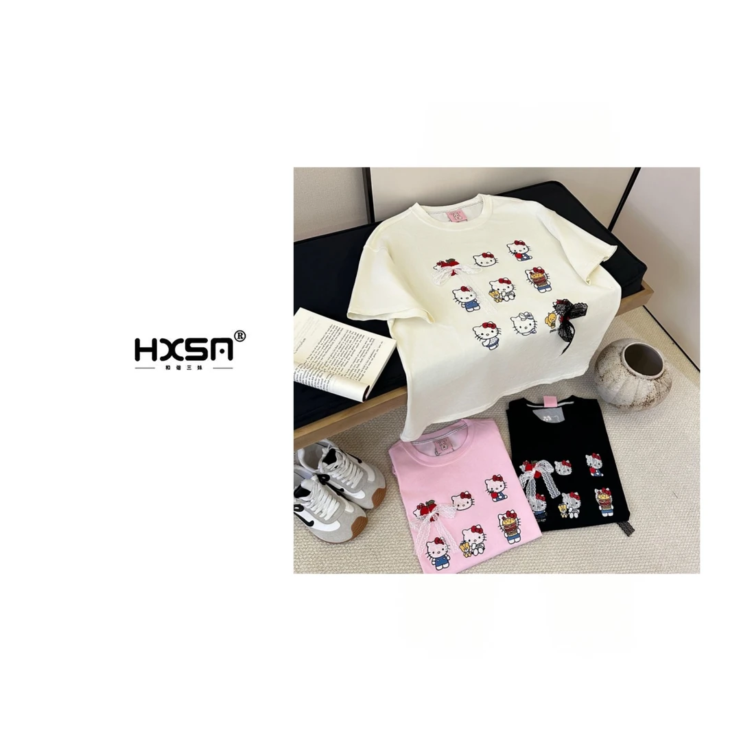 （现）HXSM「九宫格凯蒂猫」夏童趣圆领短袖3162