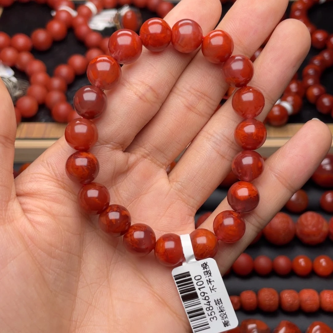 南红玛瑙未镶嵌手串H10.5nm原矿牛血火焰圆珠手串