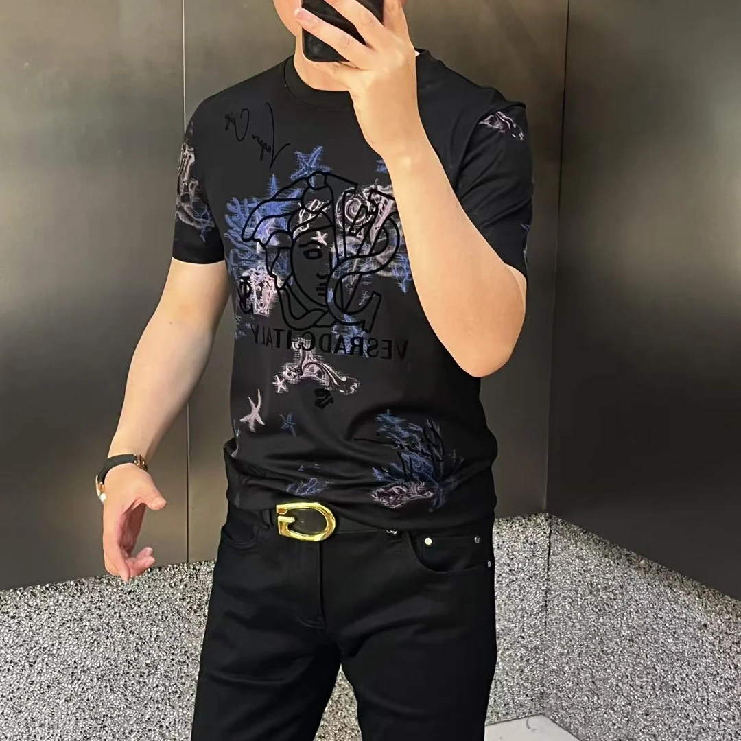 新款高端男士潮流百搭个性印花字母圆领短袖T恤55251