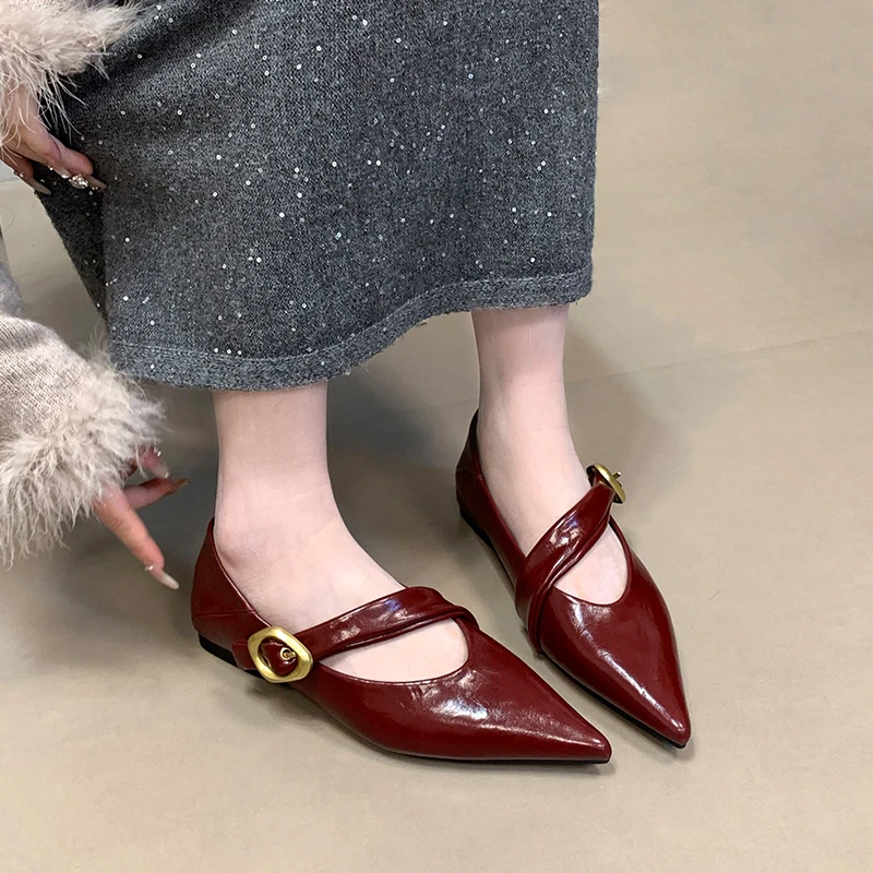 尖头内增高通勤舒适单鞋2025新款气质百搭红色女鞋