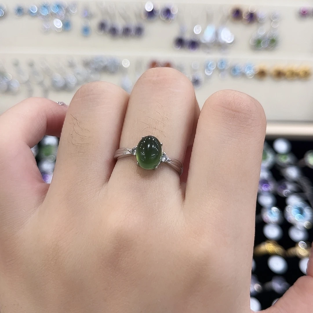 岫玉银S925镶嵌戒指