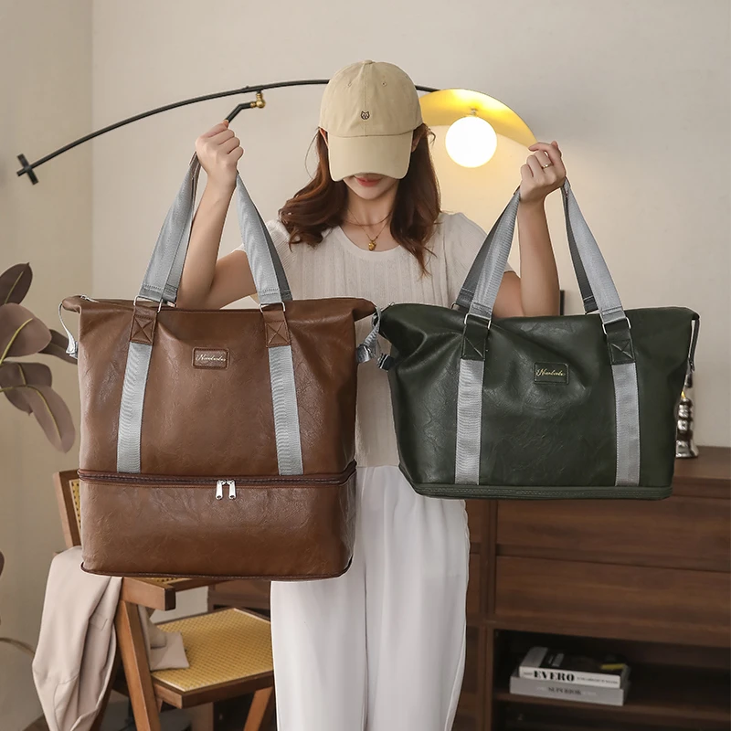 轻便油蜡皮外出旅行包短途大容量女士包包出差通勤手提包高端衣物