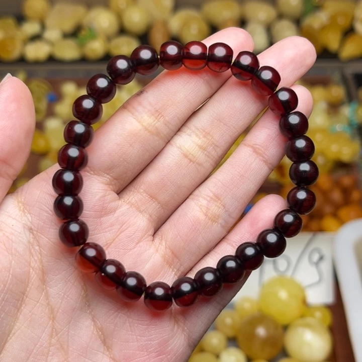 蜜蜡未镶嵌珠宝奇石181-微瑕放漏血珀手串卡7+