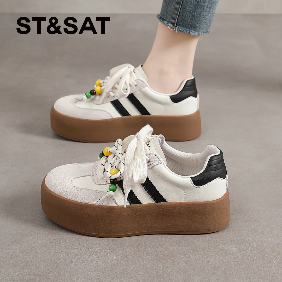 星期六爆款复古德训鞋女2025新款厚底阿甘鞋显脚小休闲百搭小白鞋