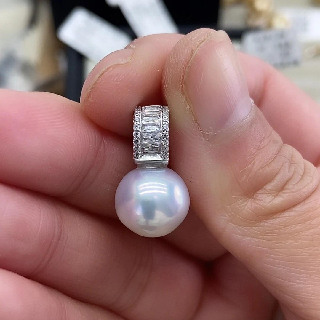 银S925镶嵌海水珍珠吊坠(不含链)